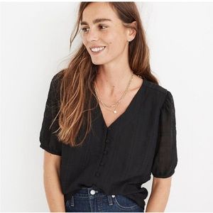 Madewell Textured Puff Sleeve button front top. Size small. Black.